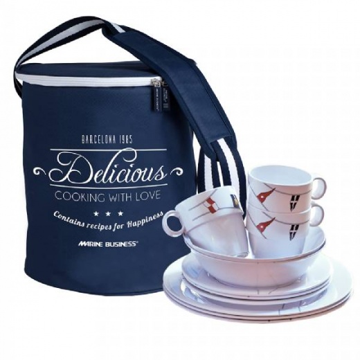 Marine Business Melamine Tableware Set And Basket - Regata - Set Of 24