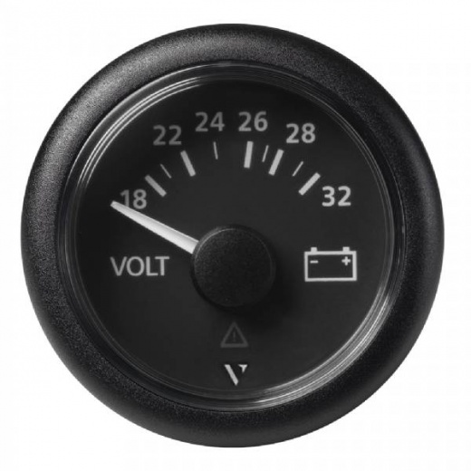 Veratron 52Mm (2-1/16Inch) Viewline Voltmeter 18-32V - Black Dial and Bezel