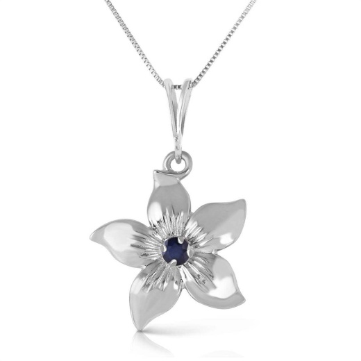 0.1 Carat 14K Solid White Gold Flower Necklace with Natural Sapphire
