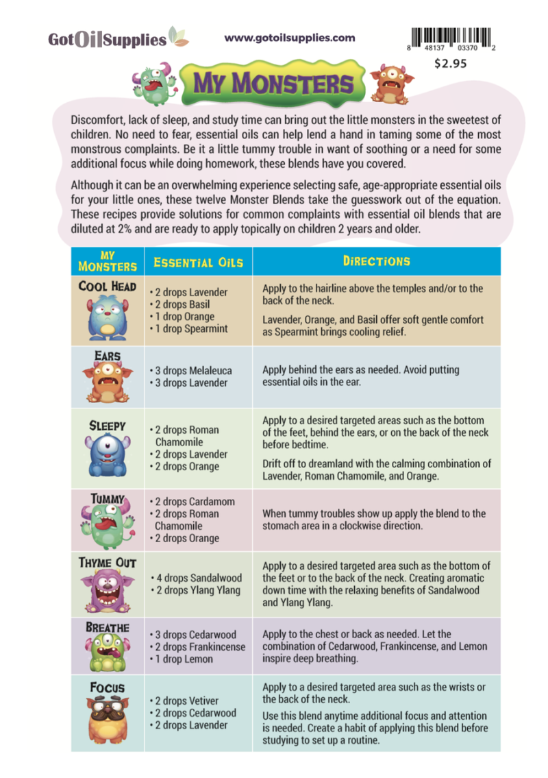 My Monsters Essential Oil Recipe Sheets (12 Sheets)