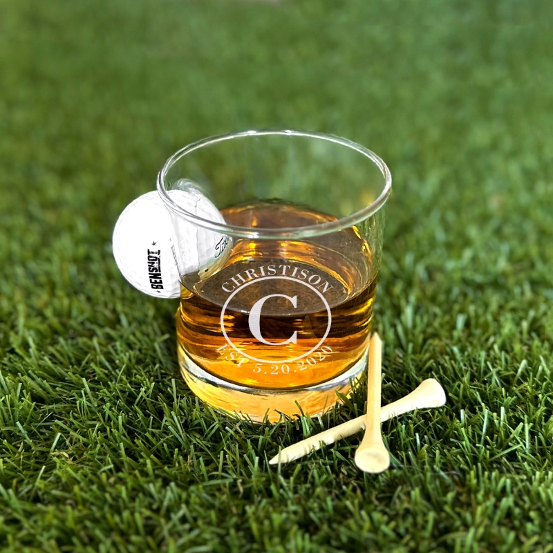 Golf Ball Whiskey Glass | Personalized Lowball Whiskey Glass | Golf Gifts