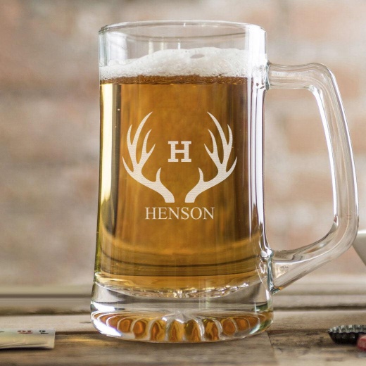 Set of 7 - Custom Engraved 12oz Beer Mug, Personalized Groomsmen Beer Glass