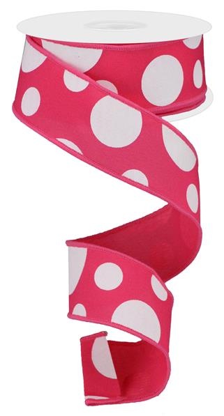 1.5"X10yd Giant Three Size Dot - Hot Pink And White