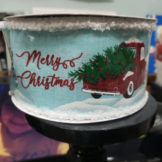 2.5" x 10 Yds Red Truck Merry Christmas Ribbon