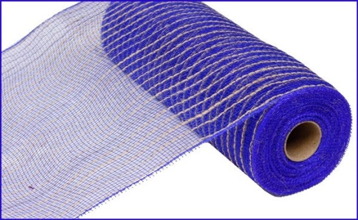10.25" x 10yd Royal Blue Poly/Jute Striped Mesh Fabric