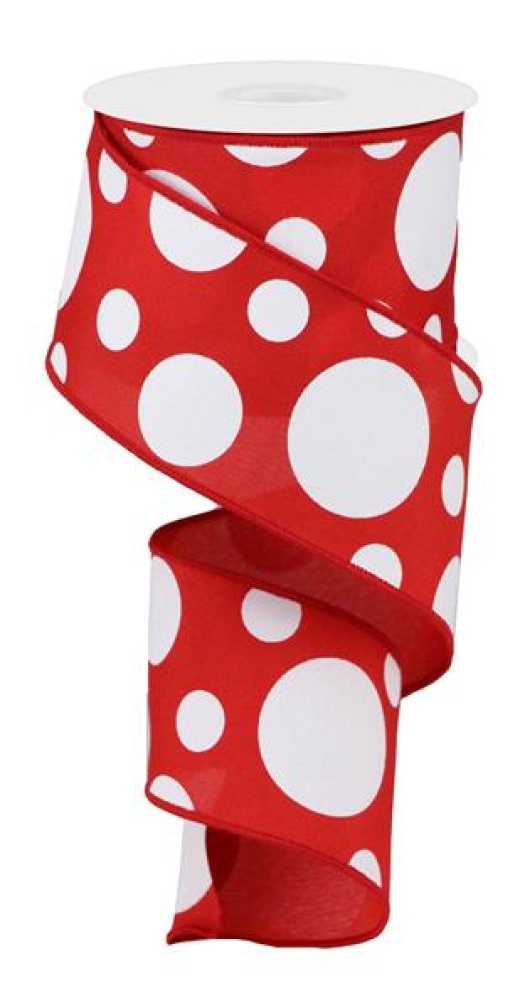 2.5"X10yd Giant Three Size Dot/Pg Fabric - Red/White