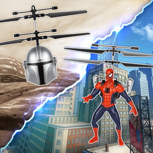 Star Wars Mandalorian Helmet & Spider-Man Flying Figure Bundle