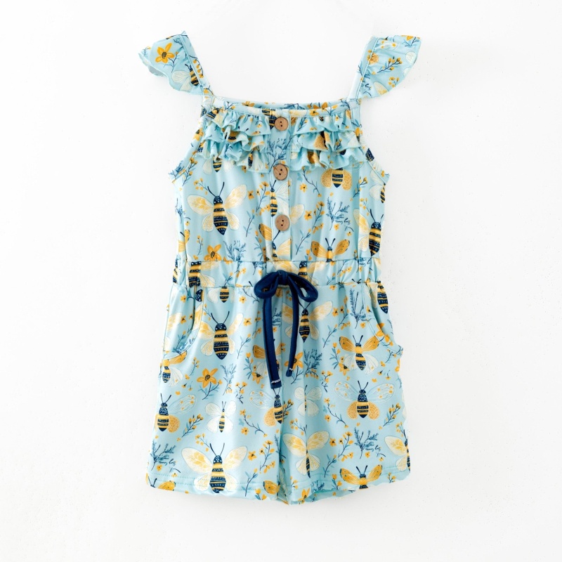 Honey Bee Garden Tie-Waist Girls Romper