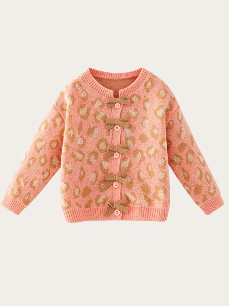 Girls Leopard Bow Knit Cardigan