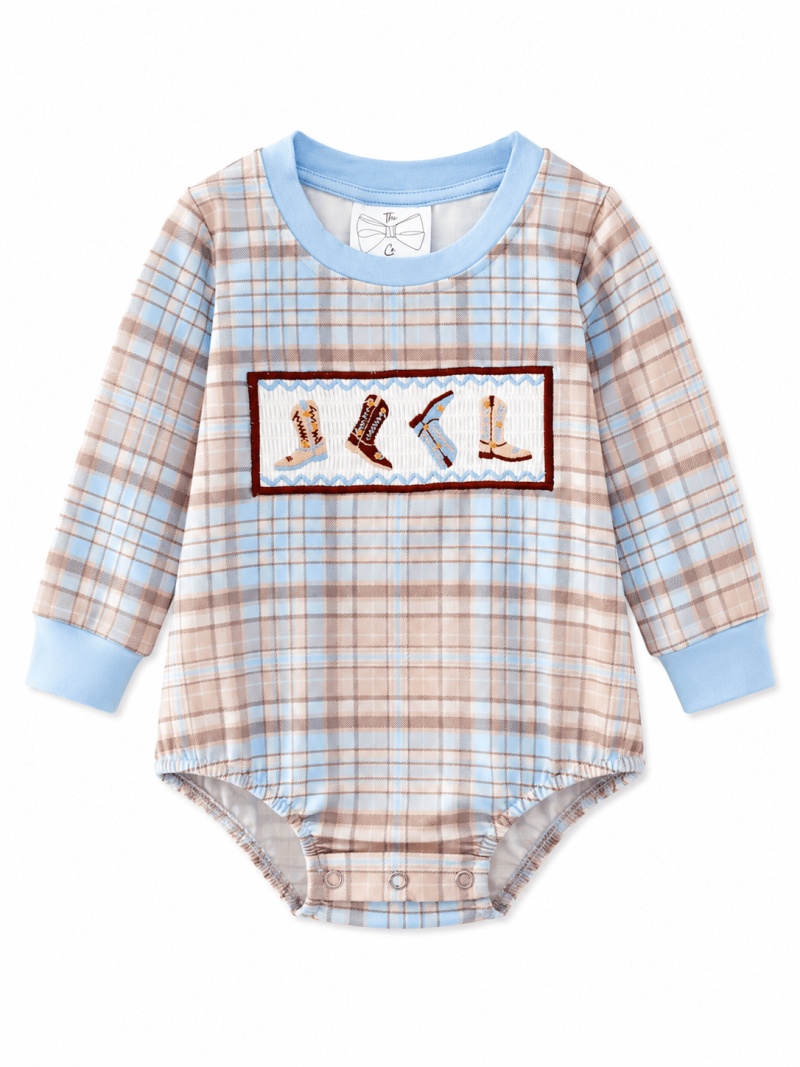 Boys Smocked Western Cowboy Boots Infant Romper