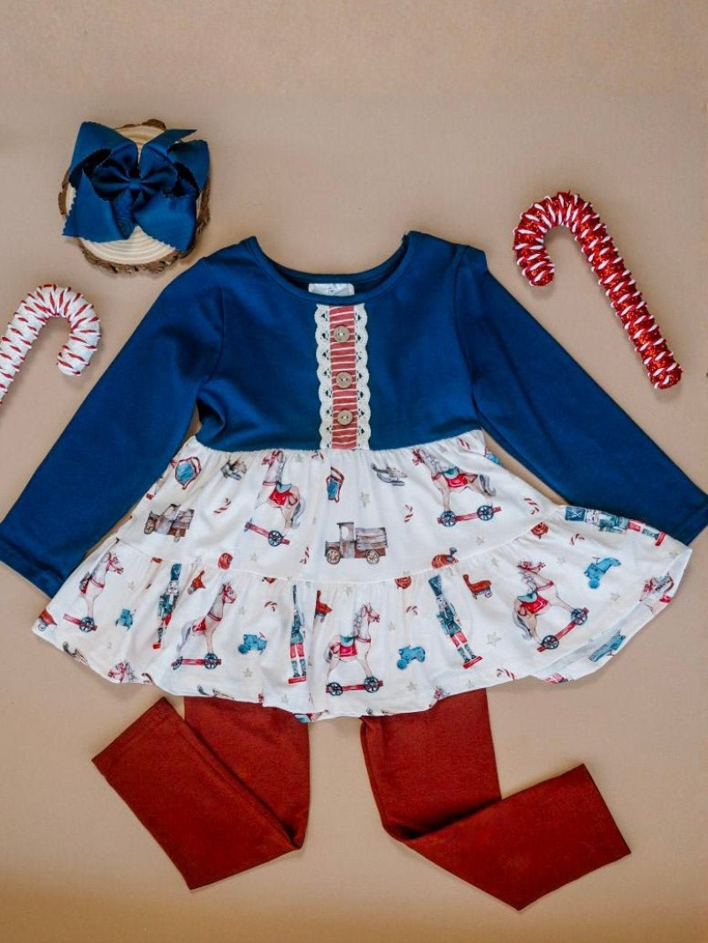 Vintage Christmas Toys Tunic Top And Leggings Set