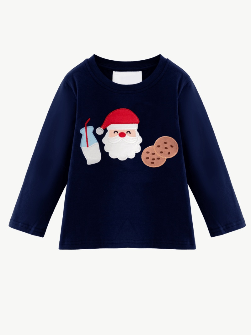 Santa Milk & Cookies Kids Christmas Applique Shirt