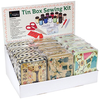 Sewing Kit Display Of 12 Pieces. Decorative Tins. Assorted Designs