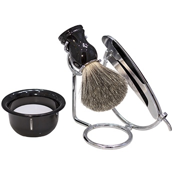 Luxury Shave Set - 100% Pure Badger Bristle Shave Brush With Black And Chrome Straight Razor
