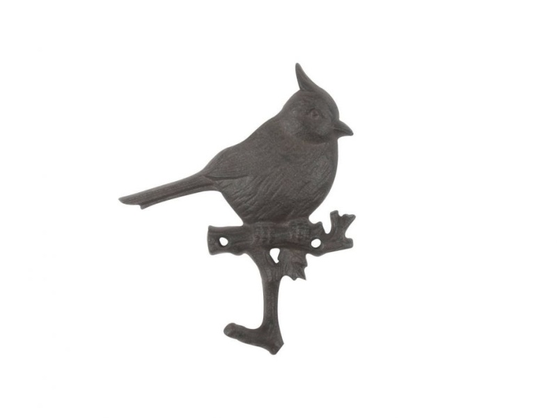 Cast Iron Robin Sitting On A Tree Branch Decorative Metal Wall Hook 6.5"