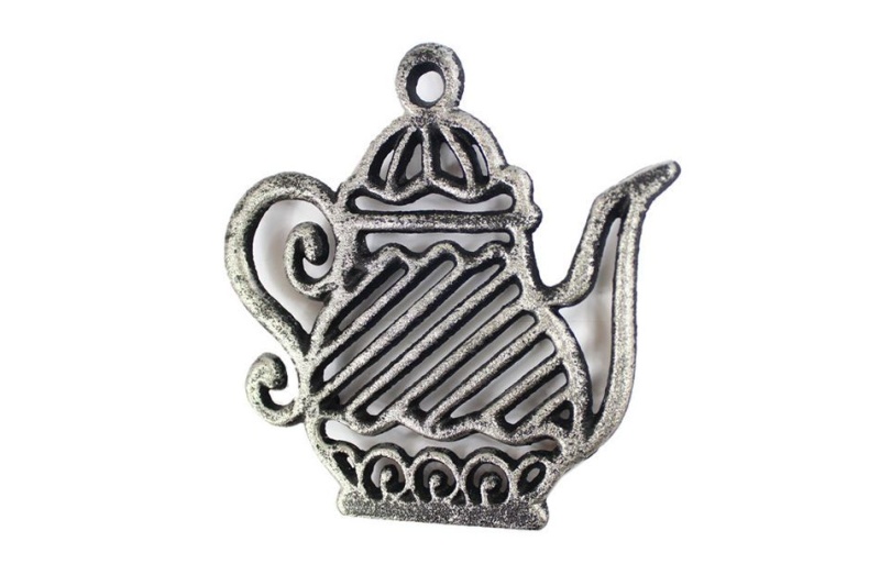 Rustic Silver Cast Iron Teapot Trivet 9"
