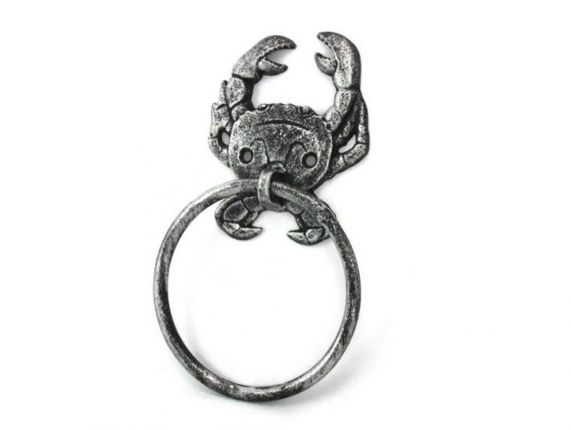 Antique Silver Cast Iron Crab Towel Holder 8"