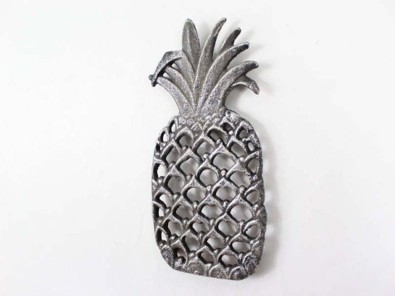 Rustic Silver Cast Iron Pineapple Trivet 9"