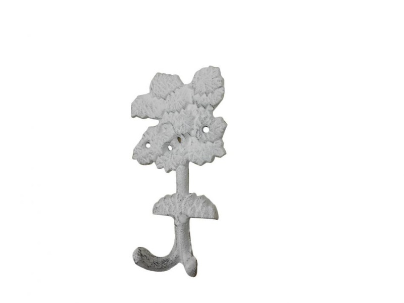 Whitewashed Cast Iron Oak Tree Decorative Metal Wall Hooks 6.5"