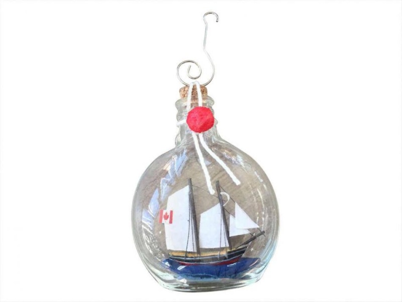 Bluenose Sailboat In A Glass Bottle Christmas Ornament 4"