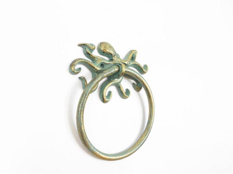 Antique Bronze Cast Iron Octopus Towel Holder 6"