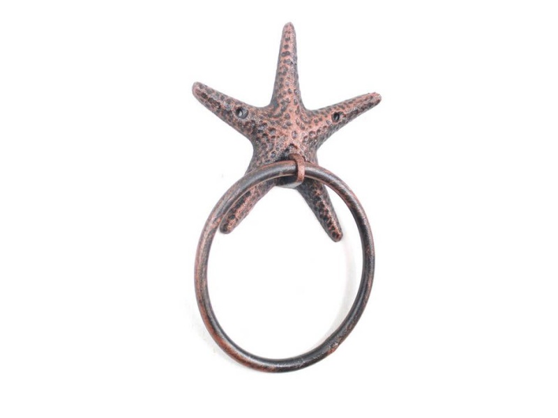 Rustic Copper Cast Iron Starfish Towel Holder 8.5"