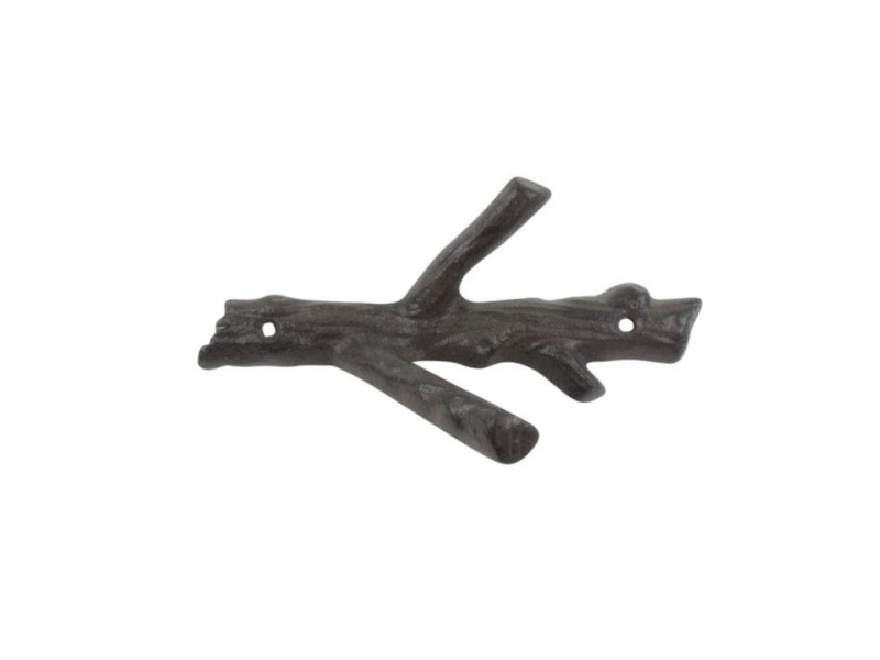 Cast Iron Tree Branch Double Decorative Metal Wall Hooks 7.5"