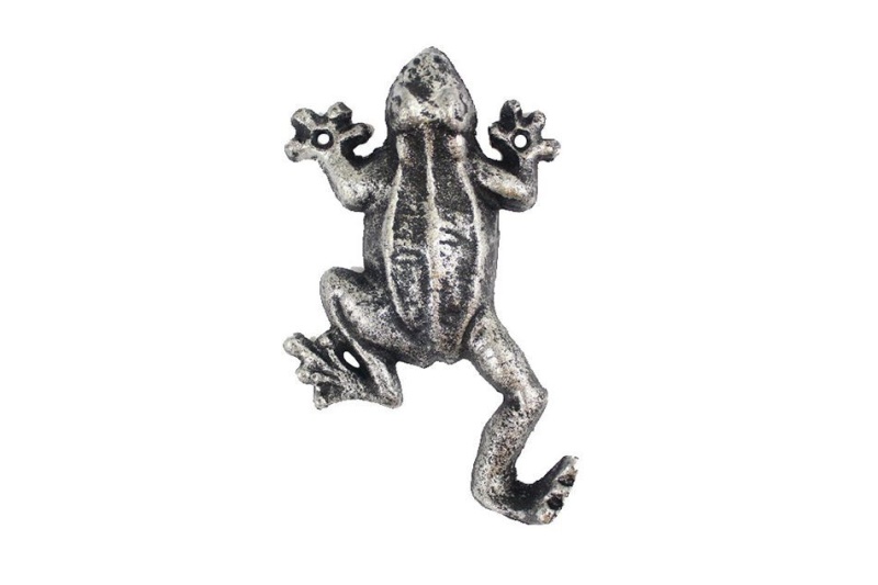 Rustic Silver Cast Iron Frog Hook 6"