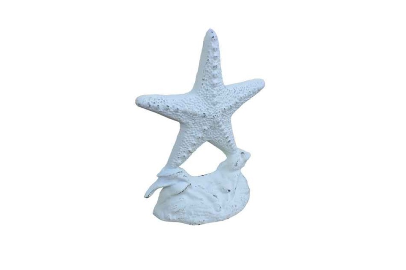 Whitewashed Cast Iron Starfish Door Stopper 11"