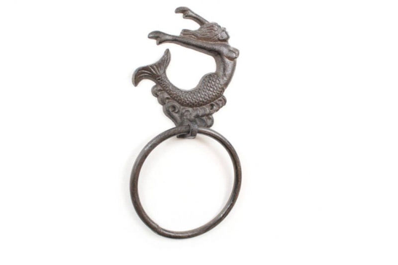 Cast Iron Decorative Arching Mermaid Towel Holder 9"