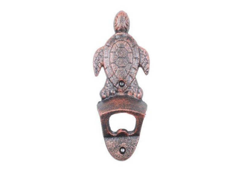 Rustic Copper Cast Iron Wall Mounted Sea Turtle Bottle Opener 6"