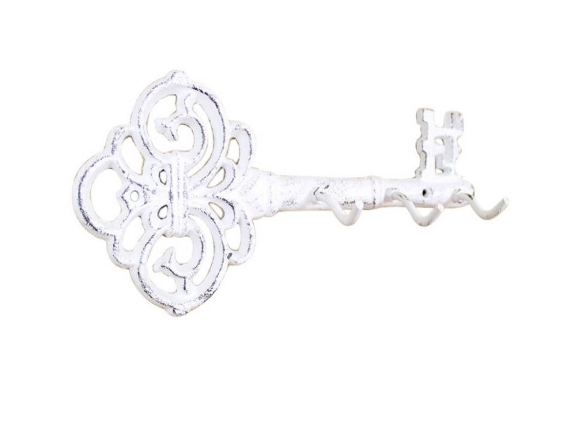 Whitewashed Cast Iron Vintage Key Wall Mounted Key Hooks 11"