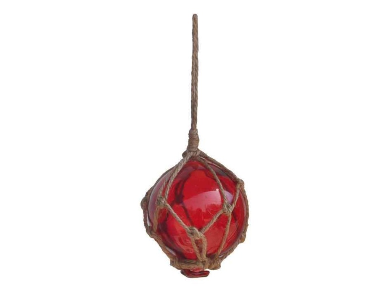 Red Japanese Glass Ball Fishing Float Christmas Ornament, 3"