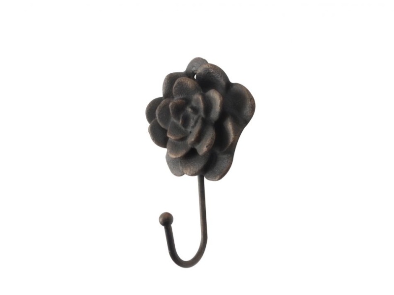 Rustic Copper Cast Iron Decorative Rose Hook 7"