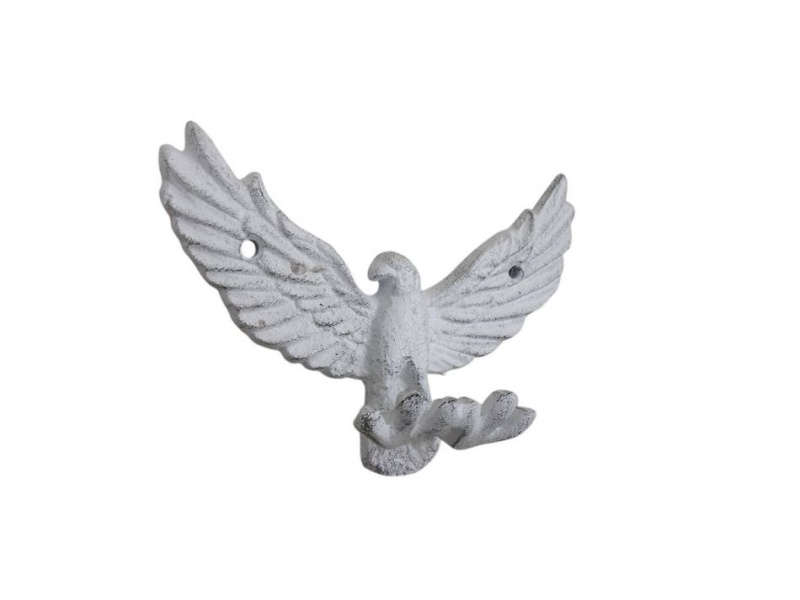 Whitewashed Cast Iron Flying Eagle Wall Hook 6"