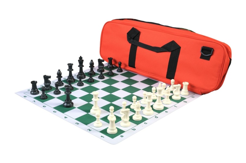 Deluxe Chess Set Combination And Triple Weighted Regulation Pieces | Thin Mousepad Chess Board | Deluxe Bag