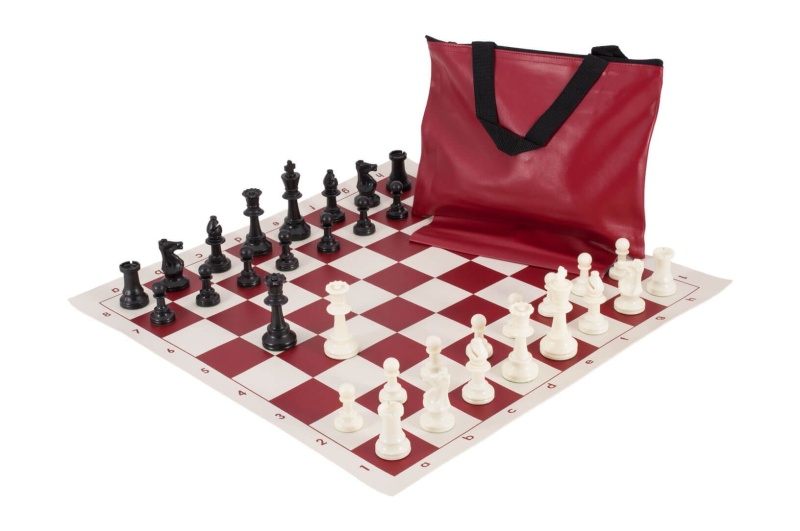 Standard Chess Set Combination - Single Weighted Regulation Pieces | Vinyl Chess Board | Standard Bag