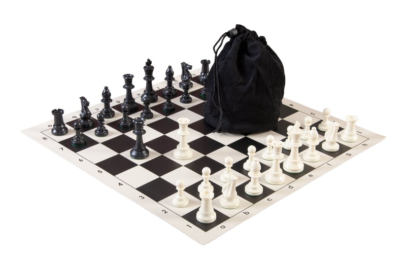 Drawstring Chess Set Combination - Triple Weighted Regulation Pieces | Vinyl Chess Board | Drawstring Bag