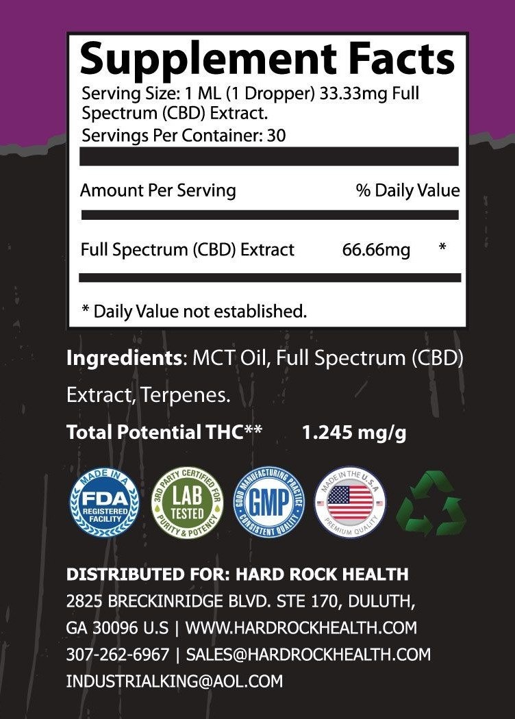 Cbd Full Spectrum Oil 2000Mg Hard Rock Health®