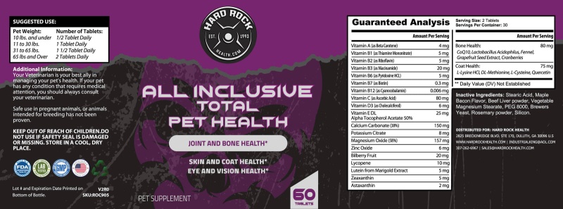All Inclusive Total Health Pet Supplement- 60 Tablets