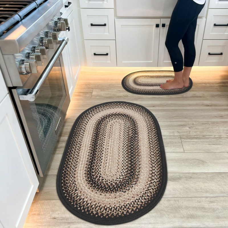Black Mist Ultra Durable Small Braided Oval Rugs In Set