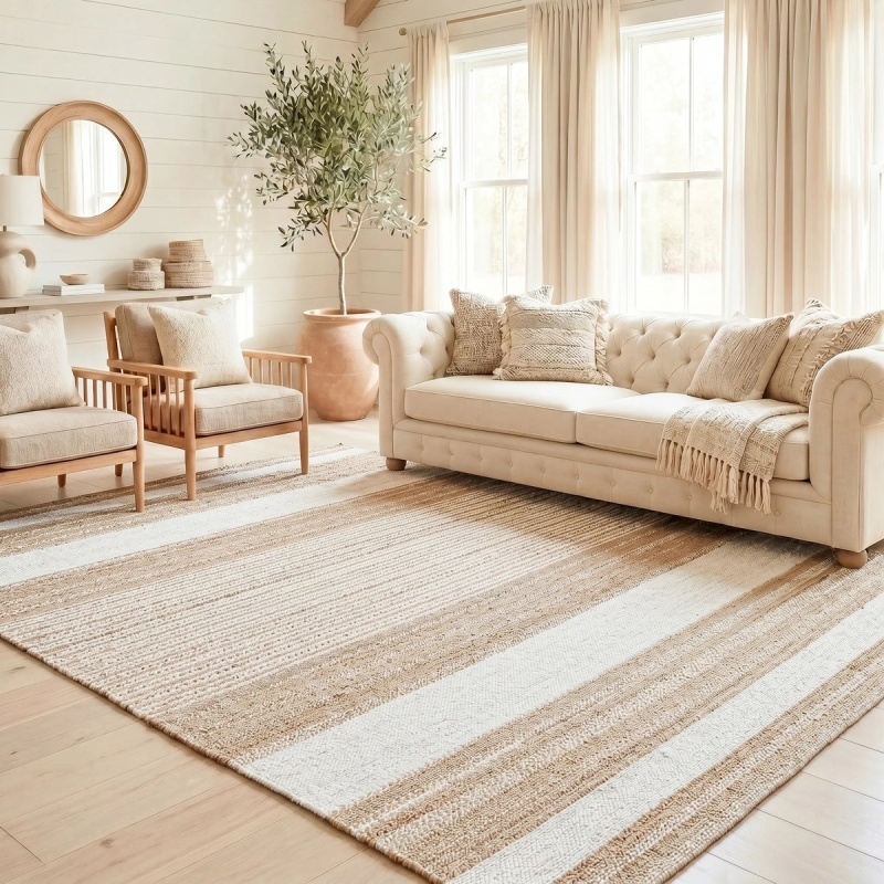 Reva Handwoven Natural Jute Striped Area Rug