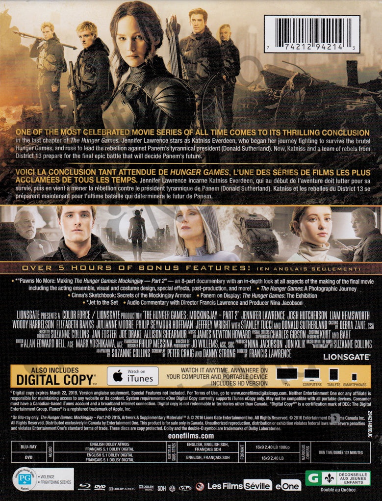 The Hunger Games Mockingjay Part 2 (BluRay + Dvd + Digital Copy) (Blu