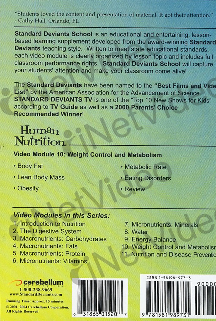 Standard Deviants School - Human Nutrition - Program 10 - Weight Control And Metabolism