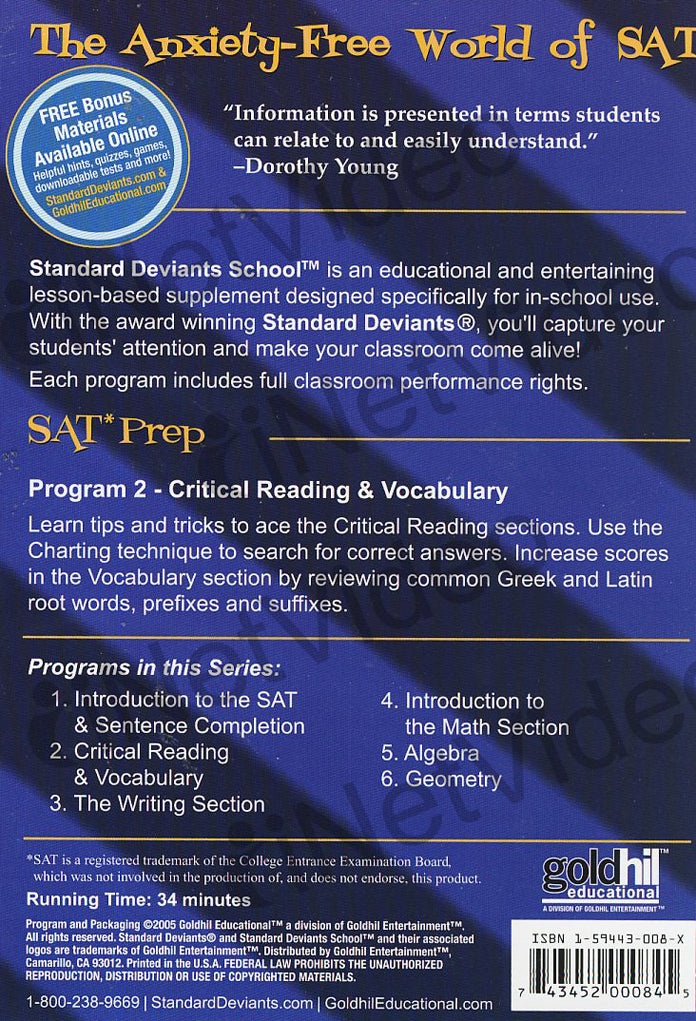 Standard Deviants School Sat Prep: Program 2 - Critical Reading & Vocabulary