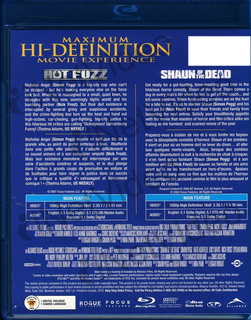 Hot Fuzz/Shaun Of The Dead (Double Feature) (Bilingual) (Blu-Ray)