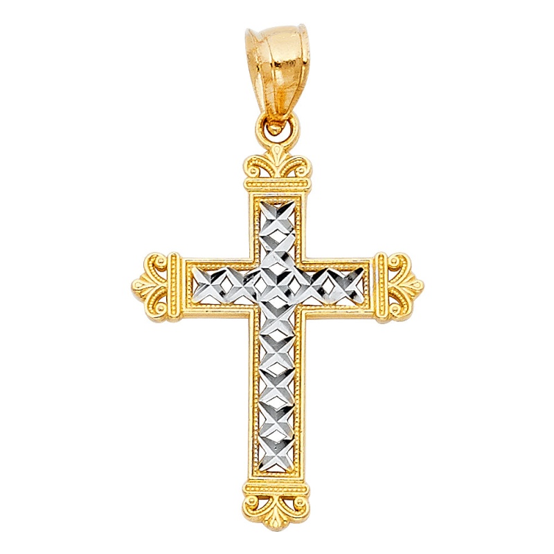 14K Gold Cross Religious Charm Pendant