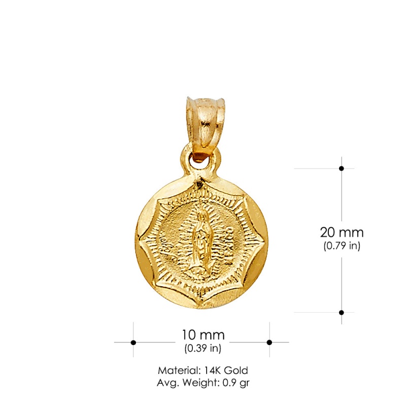 14K Gold Religious Guadalupe Medal Pendant