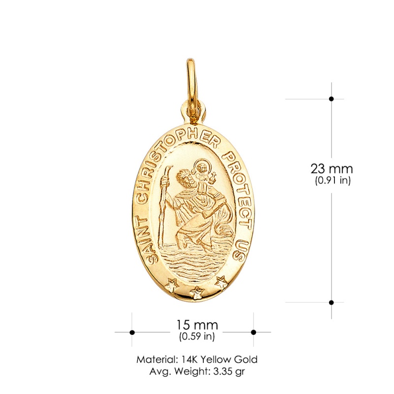14K Gold St. Christopher Religious Pendant