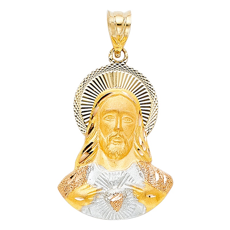 14K Gold Diamond Cut Jesus Stamp Religious Pendant